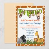 サファリジャングル動物テーマの誕生日パーティー招待状 招待状 (正面/裏面)