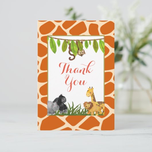 サファリジャングル動物テーマパーティーありがとうございました サンキューカード (スタンド正面)