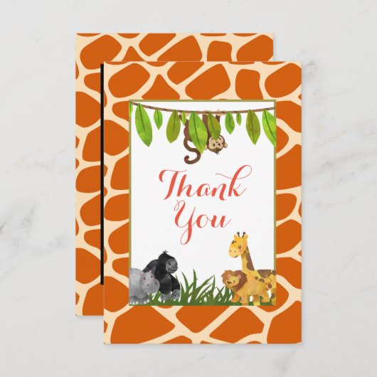 サファリジャングル動物テーマパーティーありがとうございました サンキューカード (正面/裏面)