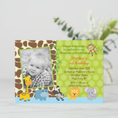 サファリジャングル動物バースデーパーティ招待状 招待状 (スタンド正面)