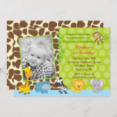 サファリジャングル動物バースデーパーティ招待状 招待状 (正面/裏面)