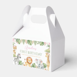サファリジャングル動物ピンクフラワーズ 誕生日 フェイバーボックス