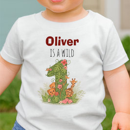 サファリジャングル動物ファーストバースデー ベビーTシャツ