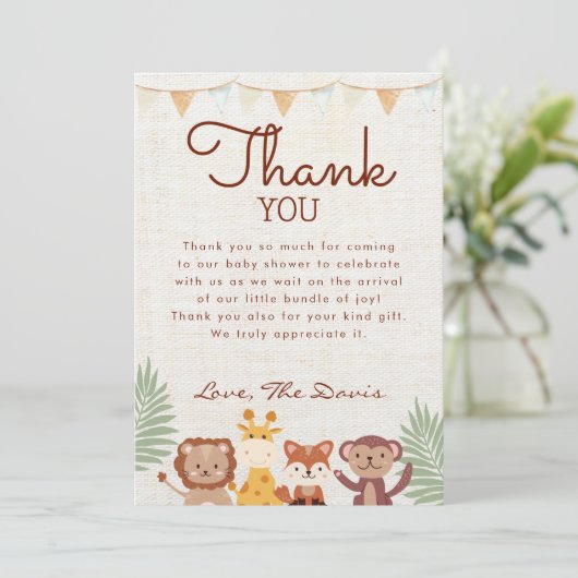 サファリジャングル動物ベビーシャワーボーイありがとう 招待状 (スタンド正面)