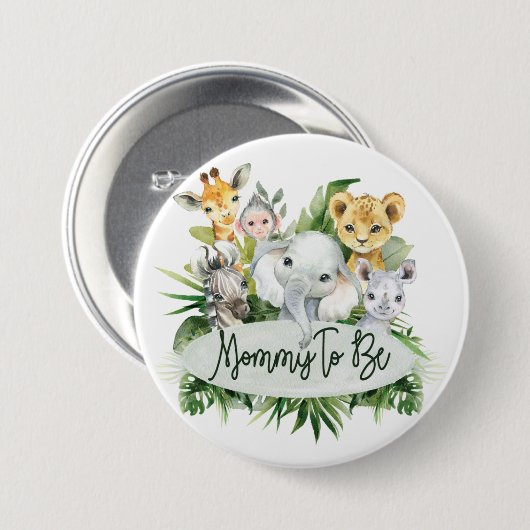 サファリジャングル動物ママは赤ちゃんのシャワーピンになる 缶バッジ (正面&裏面)