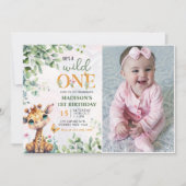 サファリジャングル動物ワイルドワン誕生日の写真 招待状 (正面)