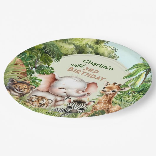 サファリジャングル動物園かわいい動物ワイルド誕生日 ペーパープレート (アングル)