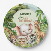 サファリジャングル動物園かわいい動物ワイルド誕生日 ペーパープレート (正面)