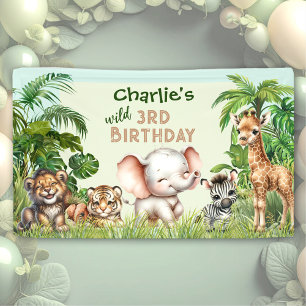 サファリジャングル動物園かわいい動物ワイルド誕生日 横断幕