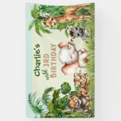 サファリジャングル動物園かわいい動物ワイルド誕生日 横断幕 (縦)