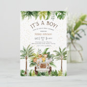 サファリジャングル動物園の動物の男の子の赤ちゃんシャワーInvitati 招待状 (スタンド正面)