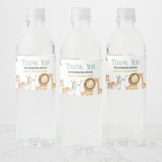 サファリジャングル動物園の動物の誕生日パーティーのお願い ペットボトルラベル (ボトル)