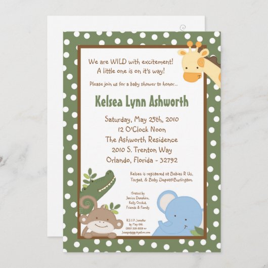 サファリジャングル動物園アニマルベビーシャワー招待状 招待状 (正面/裏面)
