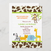 サファリジャングル動物園誕生日招待状 招待状 (正面/裏面)