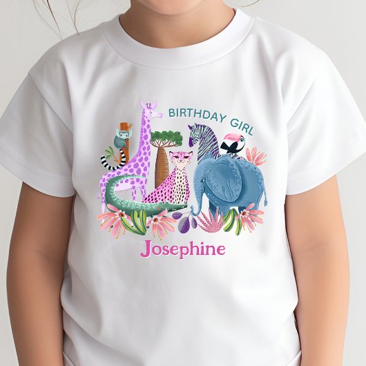 サファリジャングル動物女子バースデー Tシャツ
