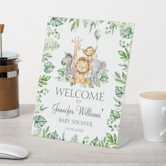 サファリジャングル動物男の赤ちゃんシャワーウェルカムサイン 台座サイン (インサイチュ)