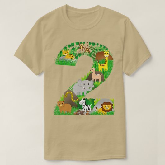 サファリジャングル動物第2誕生日番号 Tシャツ (デザイン正面)