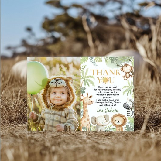 サファリジャングル動物誕生日写真 サンキューカード