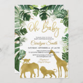 サファリジャングル動物金ゴールドベビーシャワー招待状 招待状 (正面/裏面)