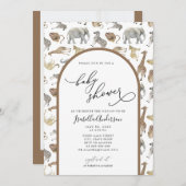 サファリジャングル動物「ぼほアーチ」ベビーシャワー 招待状 (正面/裏面)