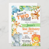 サファリジャングル男の子2歳の誕生日の招待状。 招待状 (正面/裏面)