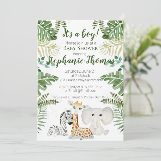 サファリジャングル男の赤ちゃんシャワー招待状 招待状 (スタンド正面)