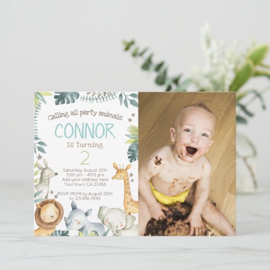 サファリジャングル誕生日招待状ウィズフォト 招待状 (スタンド正面)