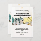 サファリジャングル誕生日編集可能な水彩動物 招待状 (正面/裏面)