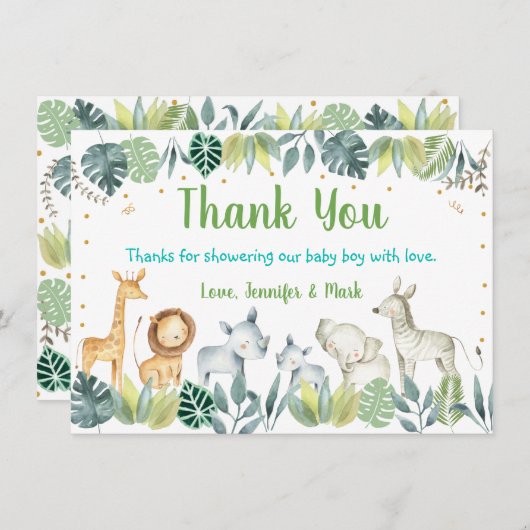 サファリジャングル赤ちゃんシャワーありがとう サンキューカード (正面/裏面)