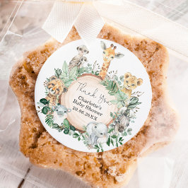 サファリジャングル野生動物の緑の赤ちゃんシャワー ラウンドシール