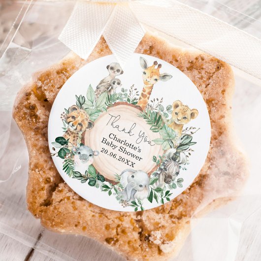 サファリジャングル野生動物の緑の赤ちゃんシャワー ラウンドシール