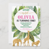サファリジャングル1歳の女の子ワイルドワン 招待状 (正面)