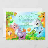 サファリジャングル1st誕生日パーティの招待状カード 招待状 (正面)