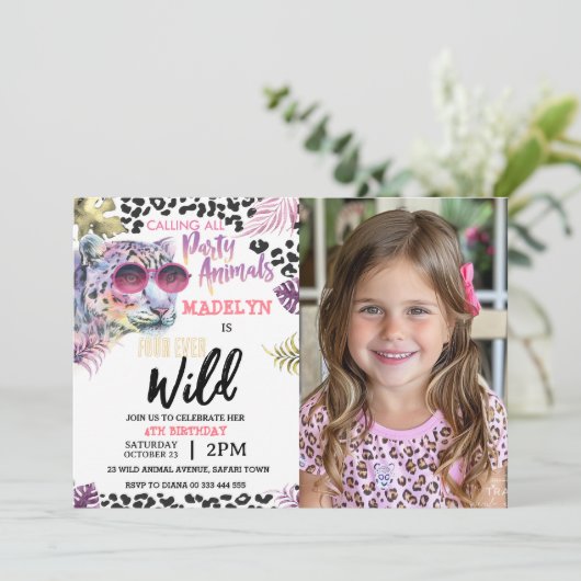 サファリジャングル4thフォーエバーワイルドフォト誕生日 招待状 (スタンド正面)