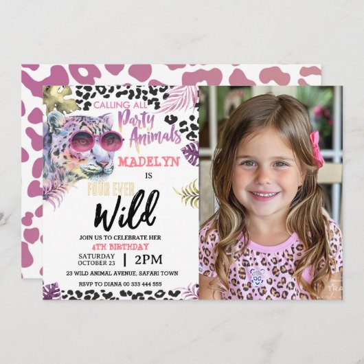 サファリジャングル4thフォーエバーワイルドフォト誕生日 招待状 (正面/裏面)