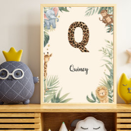 サファリジャングル　名前　イニシャル　Q　ベビー部屋 ポスター