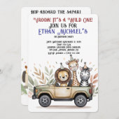 サファリジープワイルドワンファースト誕生日招待状 招待状 (正面/裏面)