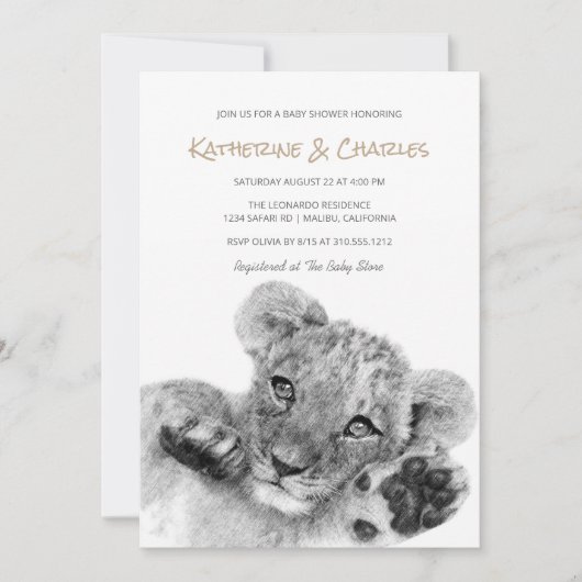 サファリスケッチ |かわいいライオンかわいい赤ちゃんシャワー 招待状 (正面)
