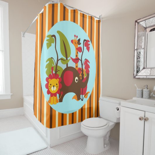 サファリストライプのワイルドアニマルズキリン シャワーカーテン (インサイチュ)