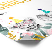 サファリスナックピンク金ゴールドパーティー動物誕生日サイン ポスター (角)