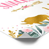 サファリスナックピンク金ゴールド緑の誕生日サイン ポスター (角)