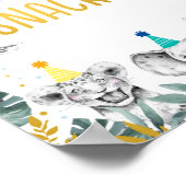 サファリスナックブルー金ゴールドパーティー動物誕生日サイン ポスター (角)