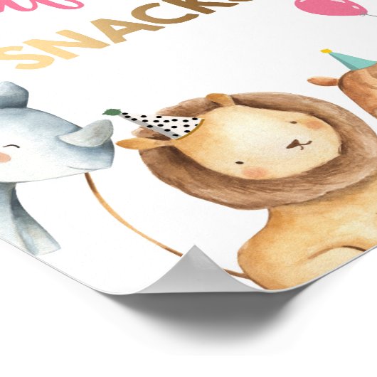 サファリスナックワイルドアニマルガール誕生日テーブルサイン ポスター (角)