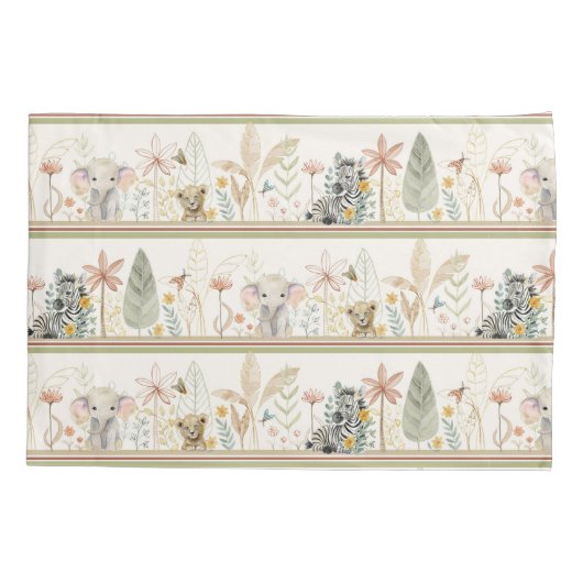 サファリゼブラエレファントライオンジャングルリーフ男の赤ちゃん 枕カバー (裏面)