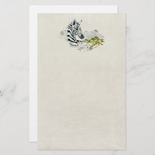サファリゼブラワイルドエキゾチックの水彩動物 便箋 (正面/裏面)