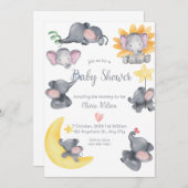 サファリゾウ水彩赤ちゃんシャワー 招待状 (正面/裏面)