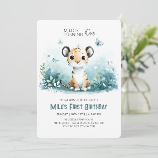 サファリタイガーファースト誕生日招待状for Boy 招待状 (スタンド正面)