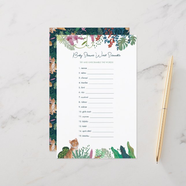 サファリタイガーワードスクランブルベビーシャワーゲーム (正面/裏面インサイチュ)