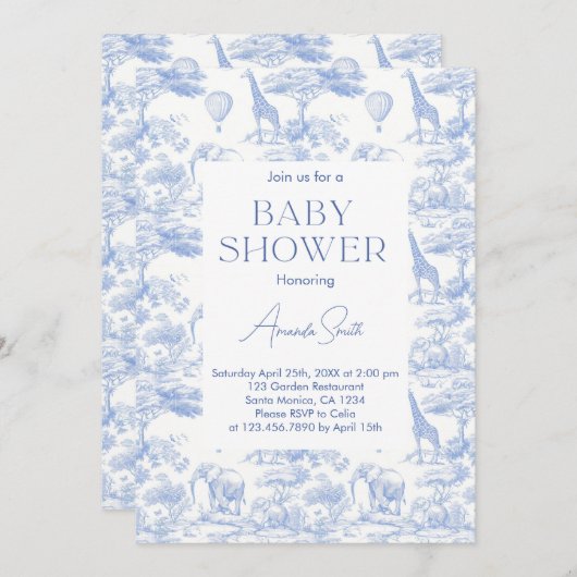 サファリチノイスリートイレデジュイベビーブシャワー 招待状 (正面/裏面)