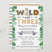 サファリツーワイルドサードバースデーパーティの招待状 招待状 (正面/裏面)
